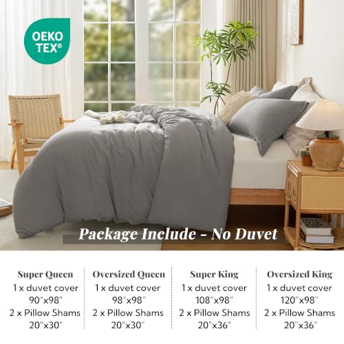 Image of MILDLY Duvet Cover 98 inchx98 inch Ultra Soft Comforter Cover Set 3pcs, Light Grey