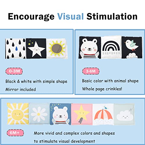Baby Steps Angel Bear Black White High Contrast Baby Soft Cloth Book Tummy Time Toys,Baby Safe Mirror Teether Early Educational For Infants Toddlers Sensory,0-3 Yrs Newborn Crinkle Book For Babies #TOP1