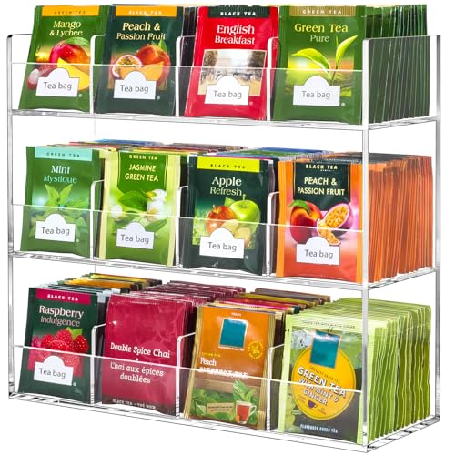 BEYGORM Acrylic Tea Bag Organizer for 216 Tea Packets, No Assembly Required, Display Holder for Countertop, Vertical Tea Bag Caddy for Cabinet, Tea bar Accessories, Teabags Storage Containers by BEYGORM - Used condition - US$34.19