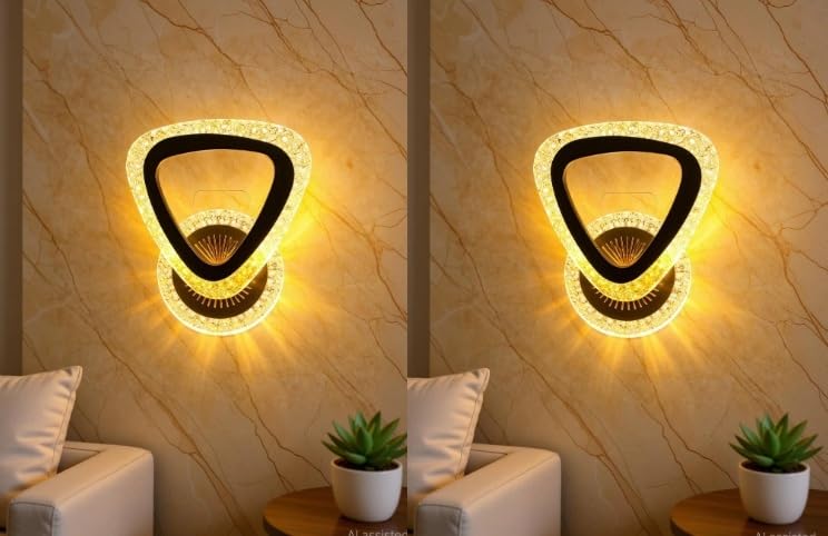 Image of Modern Crystal LED Wall Light, Decorative Indoor Wall Lamp with Warm White Lighting, Stylish Wall Mounted Light for Living Room, Bedroom, Hallway (Pack of 2)