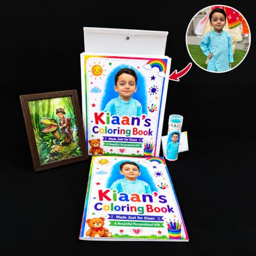 Image of Personalized Kids Coloring Book with Child's Photo | Custom Coloring & Activity Book for Kids | Personalized Birthday Gift for Boys & Girls | Includes Photo Frame & Crayons Colors