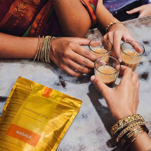 Image of Sammvaad Masala Chai - 250g | Kadak Assam CTC Tea with Ginger & Cardamom | Strong & Aromatic | Makes 135 Cups | Freshness Sealed Pack
