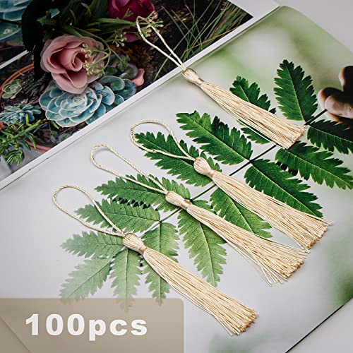Image of VAPKER 100 Pieces Peach Puff Color 13cm /5-Inch Silky Handmade Soft Tassels Floss Bookmark Tassels with 2-Inch Cord Loop for Jewelry Making, DIY Projects, Bookmarks