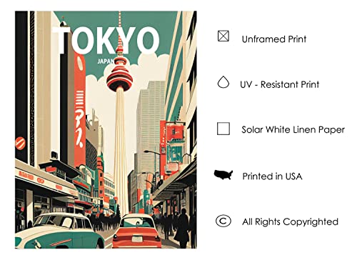 Tokyo City Retro Art Print Poster, Japan Wall Art Living Room Poster Wall Decor City Landscape Picture For Bedroom Office Home (Tokyo, Japan, 11X14 Inches (Unframed)) #TOP1