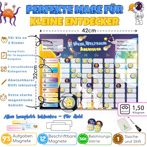 Easiestor® Belohnungstafel für Kinder - 105 AUFGABEN + 360 Magnete - Montessori Routine Planer ab 3 4 5 6 7 8 Jahre - Magnettafel, Wochenplaner - ADHS Hilfsmittel - Magnetisches Belohnungssystem