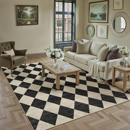 PureCozy Teppich 160x230cm Schwarz Waschbar Moderne Kariert – Ansicht 3