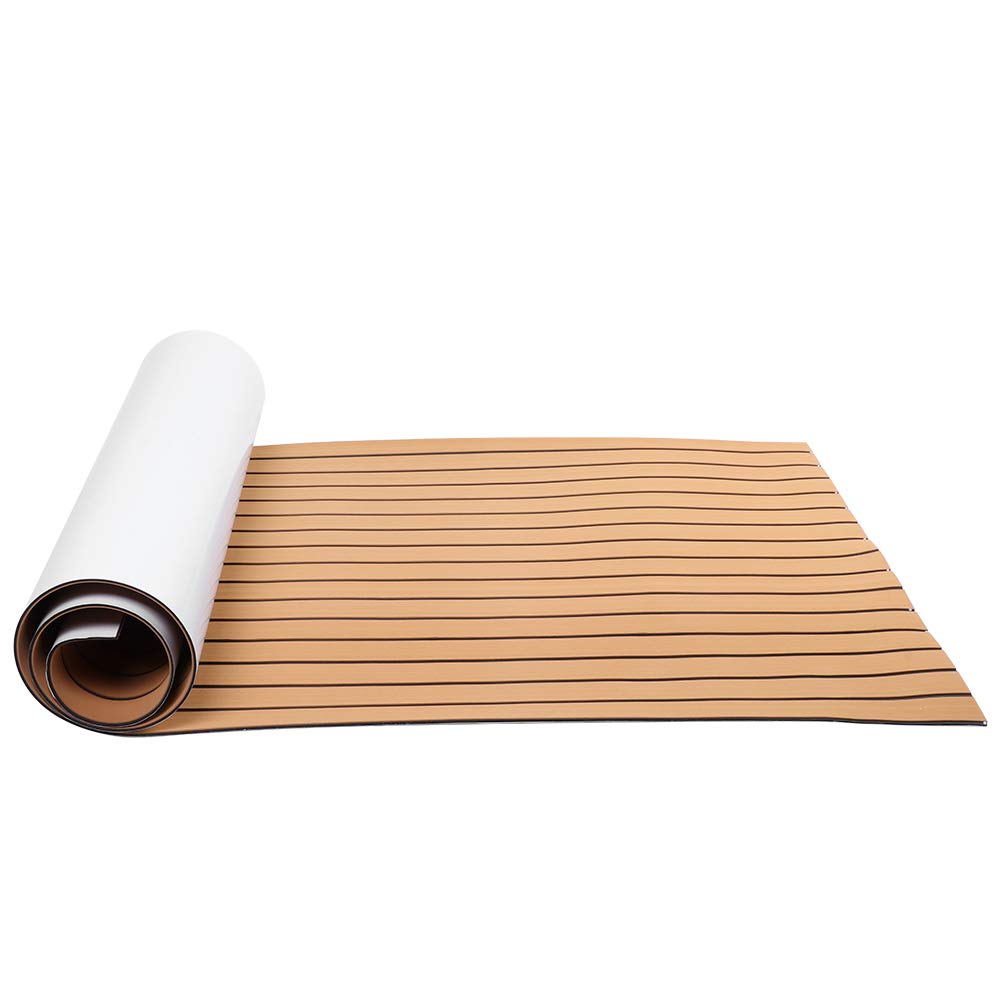 Eva Teca - Protector de cubierta de espuma de teca, autoadhesivo, para barco, yate, 90 x 240 cm (dorado+negro)