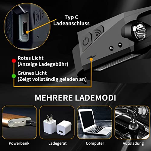 Foto von SuperFire Stirnlampe LED Wiederaufladbar 230° Breitstrahl Kopflampe mit Bewegungssensor, 5 Lichtmodi Leicht Wasserdicht, Superhell LED Stirnlampen für Camping Wandern Laufen Erwachsene und Kinder