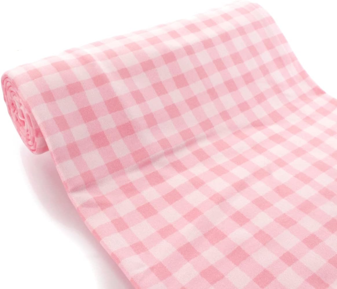 Pink Gingham Plaid DBP Fabric - Double Brushed Polyester 4 Way Stretch - 1/2 yard