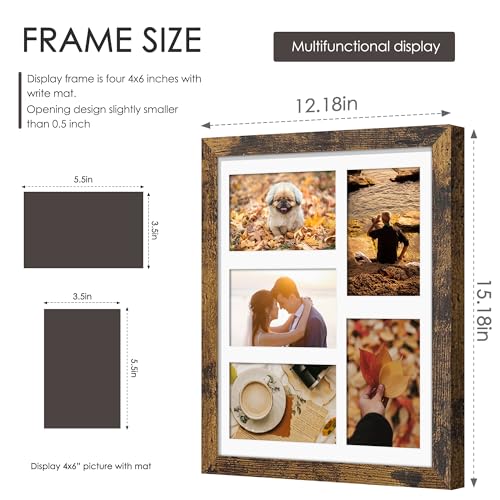 Image of DUENPY 11x14 Collage Picture Frame, 4x6 Collage Picture Frame, Displays Five 4x6 inch Photos, or 11x14 (Without Mat) Wall Decor Wall Hanging or Tabletop, Brown.