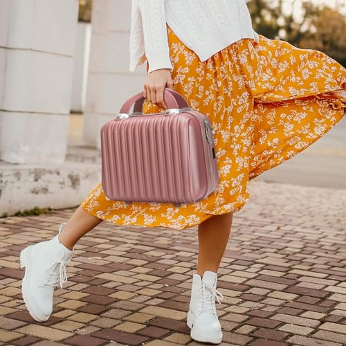 11 Inch Hard Shell Makeup Travel Case Portable Cosmetic Train Case Bag with Elastic Straps, Mini Suitcase for Travel Organizer Toiletry Gift for Women. - Thumbnail 6