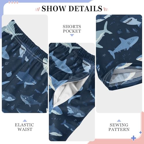 Cartoon Sharks Ocean Pattern Pajama Lounge Pants with Pockets Sleepwear Soft Elastic Waist PJ Bottoms 6-14 Years4