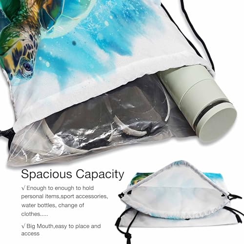 Big Sea Turtle Drawstring Bags Sports Bag Wildlife Ocean Underwater Animal Slow Swimming Draw String Back Bag Men Women Adults 14x16.9 Inch4