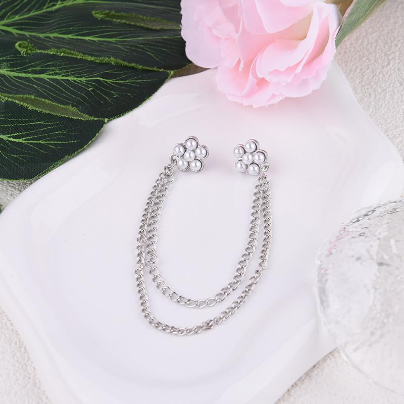 Image of Pearl Brooch Pins Tassel Chain Brooch Collar Pins Lapel Pins for Men Women Dress Shirt Collar Chain Suit Collar Brooch Hanging Chain Lapel Pin for Men Suits Tuxedo Shirt Accessories