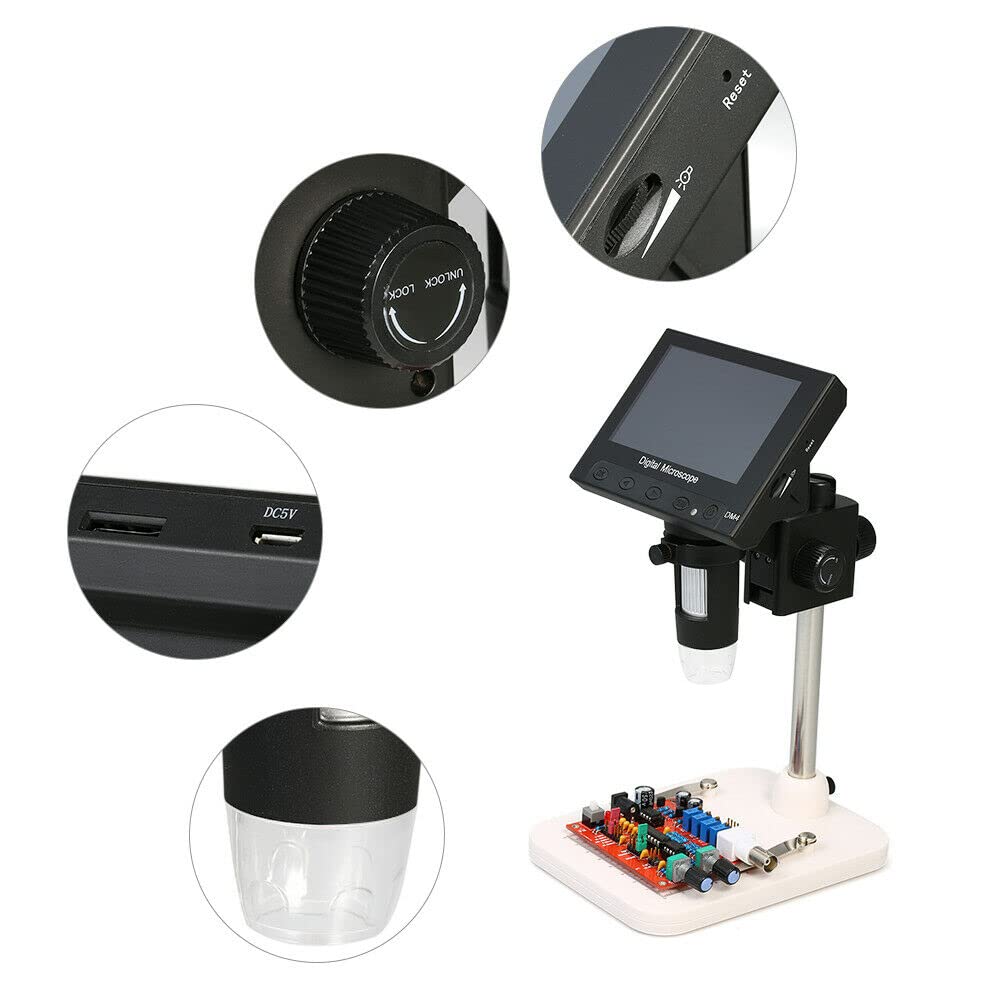 Akcesoria do mikroskopu podświetlany LED mikroskop przemysłowy 1000X USB, ekran 720P 4,3 cala 5 MP cyfrowa lupa z uchwytem trwałość i niezawodna wydajność