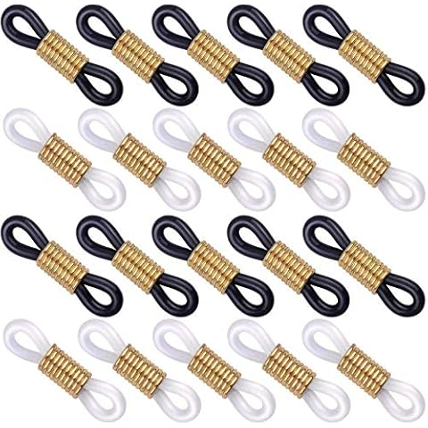 Jdesun 20 Pieces Eyeglass Chain Ends,Adjustable Long Spring Rubber Ends Connectors for Eye Glasses Holder Necklace Chain Cover