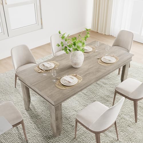 Image of GarveeHome Farmhouse Dining Table for 6-8 People, 71 in Long Kitchen Tables with Wooden Sturdy Frame, 6 ft Large Rectangular Dinner Table for Dining Room, Kitchen, Grey, 71 inch Non-extendable