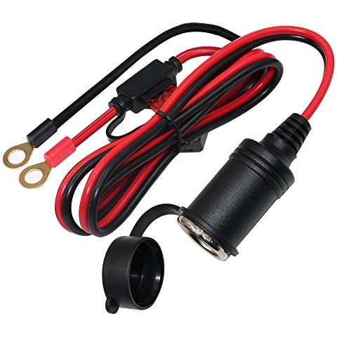 KUNCAN 12V 3FT Car Cigarette Lighter Female Socket to O Ring Terminal Connector, Eyelet Terminal Harness Extension Charge Cable, Fused 10A Cover