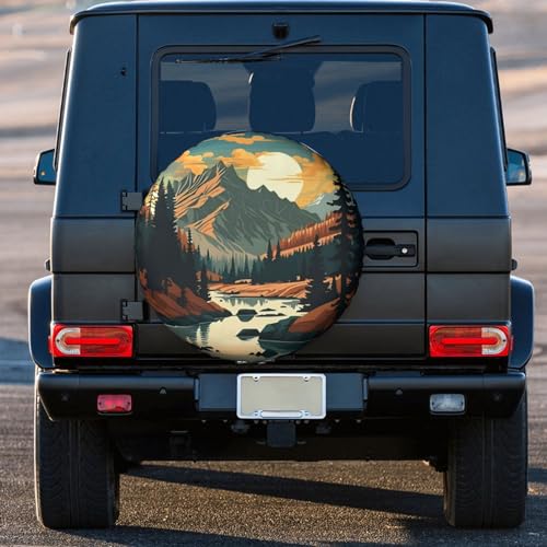 Image of River Mountains at Night Spare Tire Cover Weatherproof Universal Wheel Protectors Camper Tire Covers for Rv Trailer SUV, Truck Travel Trailer Accessories (16 inch)