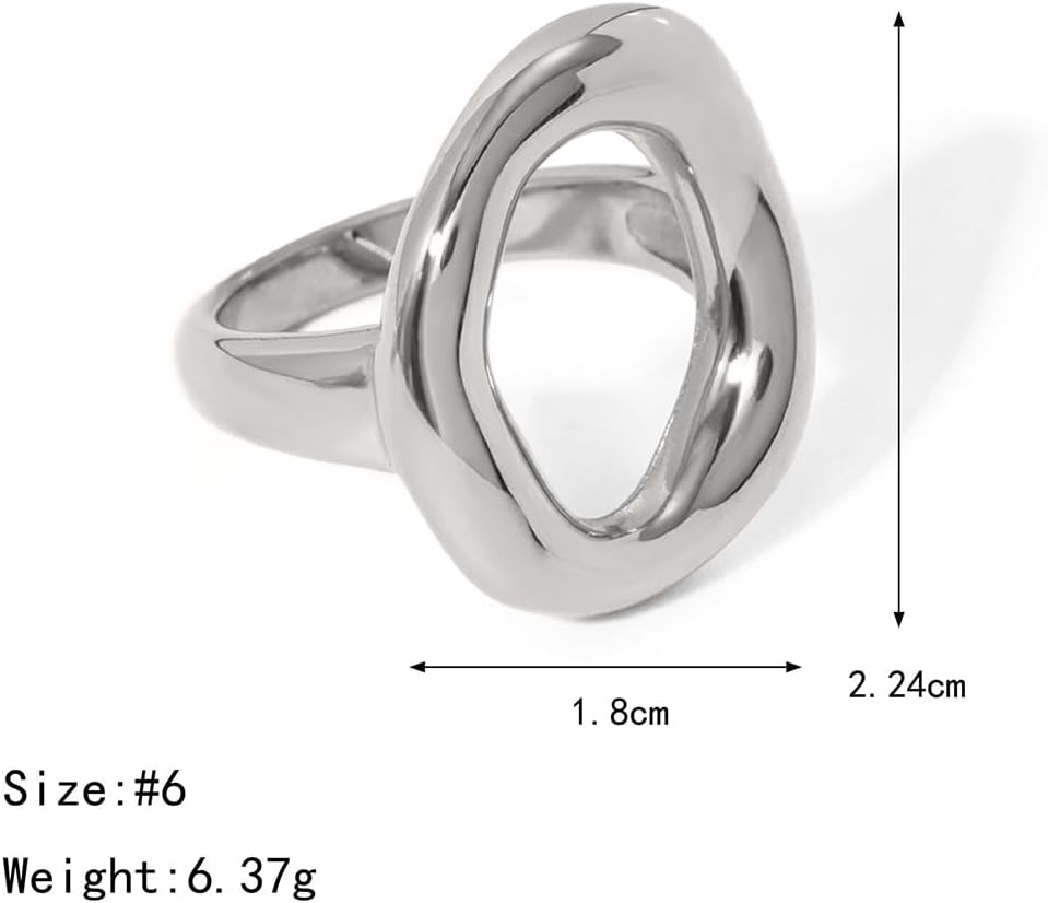 Kokoma Small Hollow Oval Chunky Statement Ring for Women, Fashion Thick Dome Stacking Ring Stainless Steel Finger Band Rings Comfort Fit Minimalist Jewelry
