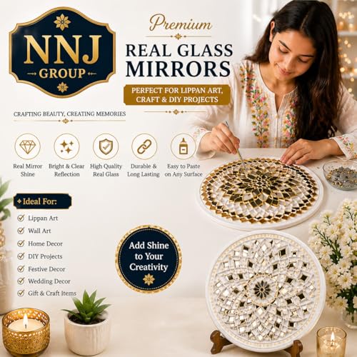 Image of NNJ GROUP 700 Pcs Golden Colour Mirror Kit for Lippan Art and Craft Work, 7 Shapes with Fabric Glue (Combo)