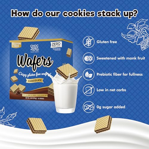 Image of ChocZero Sugar Free Chocolate Wafer Cookies, No Sugar Alcohols, Keto, Gluten Free, High Fiber, 16 Count, 8 oz Box