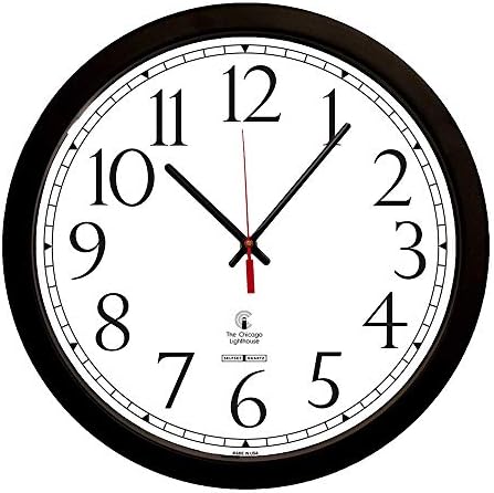 Chicago Lighthouse SelfSet Quiet Wall Clock, 14-1/2", Black