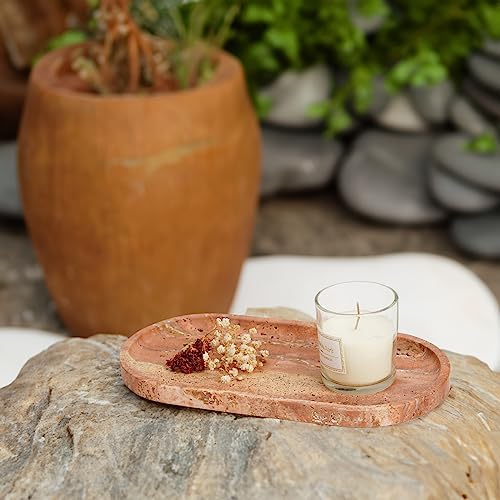 Image of Koville Turkish Natural Travertine Tray, 12 inchx6 inch Vanity Decorative Marble Wabi Sabi Decor for Home, Countertop Organizer, Catchall for Perfume, Candles, Jewelry Dish
