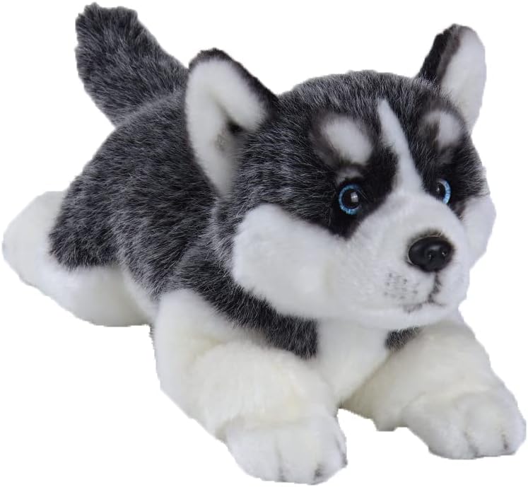 – Siberian Husky Stuffed Dog Animal Simulation-Realistic & Lifelike Soft Handmade Lying Dog Plush Toy Puppy -Present Gift for Boys and Girls