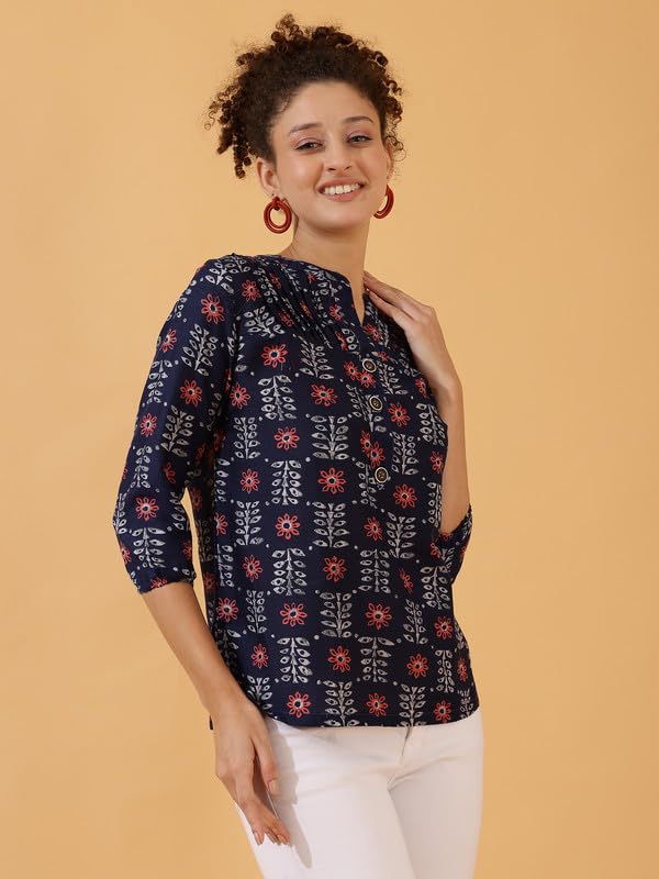 Image of Women's Cotton Printed Kurta Top | 3 /4 Sleeve Straight Kurti Casual Outings