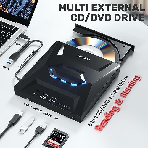 Unitek 외장 CD DVD 드라이브, USB 3.0 Type-C 휴대용 디스크 플레이어 CD 버너 — 사진 2