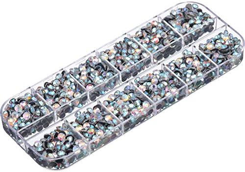 Frienda 4800 Pieces Hot Fix Rhinestones Stones Crystal Round Flatback Rhinestones Gems Glass Stones in Storage Box (Crystal AB)