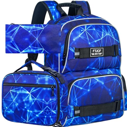 ZLYERT Mochila para laptop, conjunto de mochila escolar de 43 cm, mochila Aurora resistente à água com lancheira para adolescentes, meninos, homens, estudantes (azul), Aurora azul, One Size