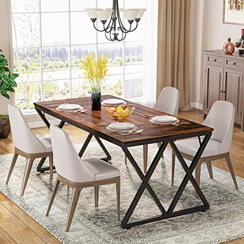Tribesigns Dining Table For 6, Industrial 70.87 Inch Dining Room Table With Heavy Duty Metal Frame, Wooden Rectangle Kitchen Table For Dining Room, Kitchen, Home Furniture, Rustic Brown #TOP2