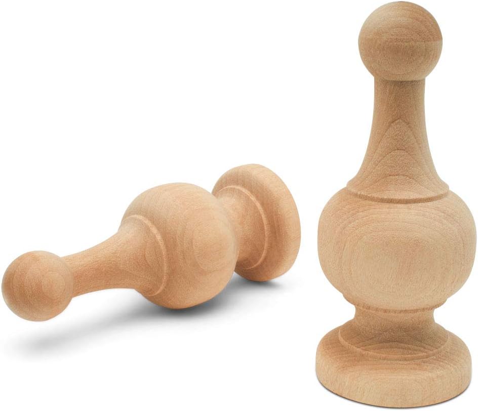 Unfinished Wood Finials Decorative, 4-1/4 inch, for Bed Post Finial, Curtain Rod Finials, Flagpole Topper, and Crafts, Pack of 6 Large Craft Finials, by Woodpeckers