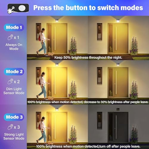 CLAONER Solar Lights Outdoor, [128 LED/8 Packs] Solar Motion Lights 3 Working Modes Solar Wall Lights with 270°Wide Angle Wireless IP65 Waterproof Motion Sensor Outdoor Deck Lights, Warm White by CLAONER - Used condition - Image 5