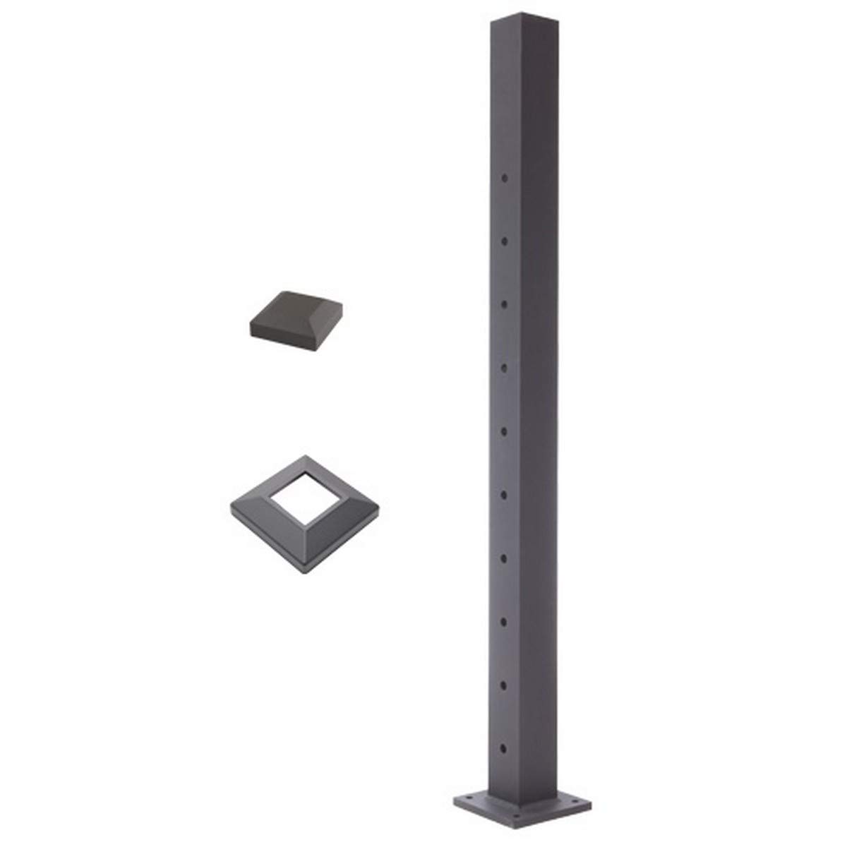 Deckorators 2.5” x 2.5” x 39” Aluminum Contemporary Cable Line Post (with Post Cap and Post Base Trim) - Textured Black