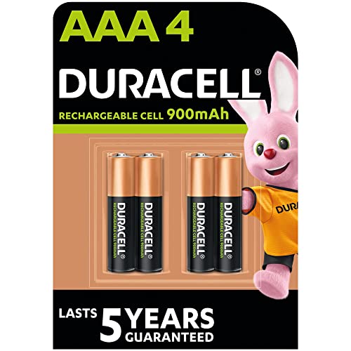 Duracell Rechargeable AAA Batteries (Pack of 4) 900 mAh NiMH pre-charged Our No. 1 Longest Lasting Rechargable battery with a 0% plastic 100% recyclable packaging