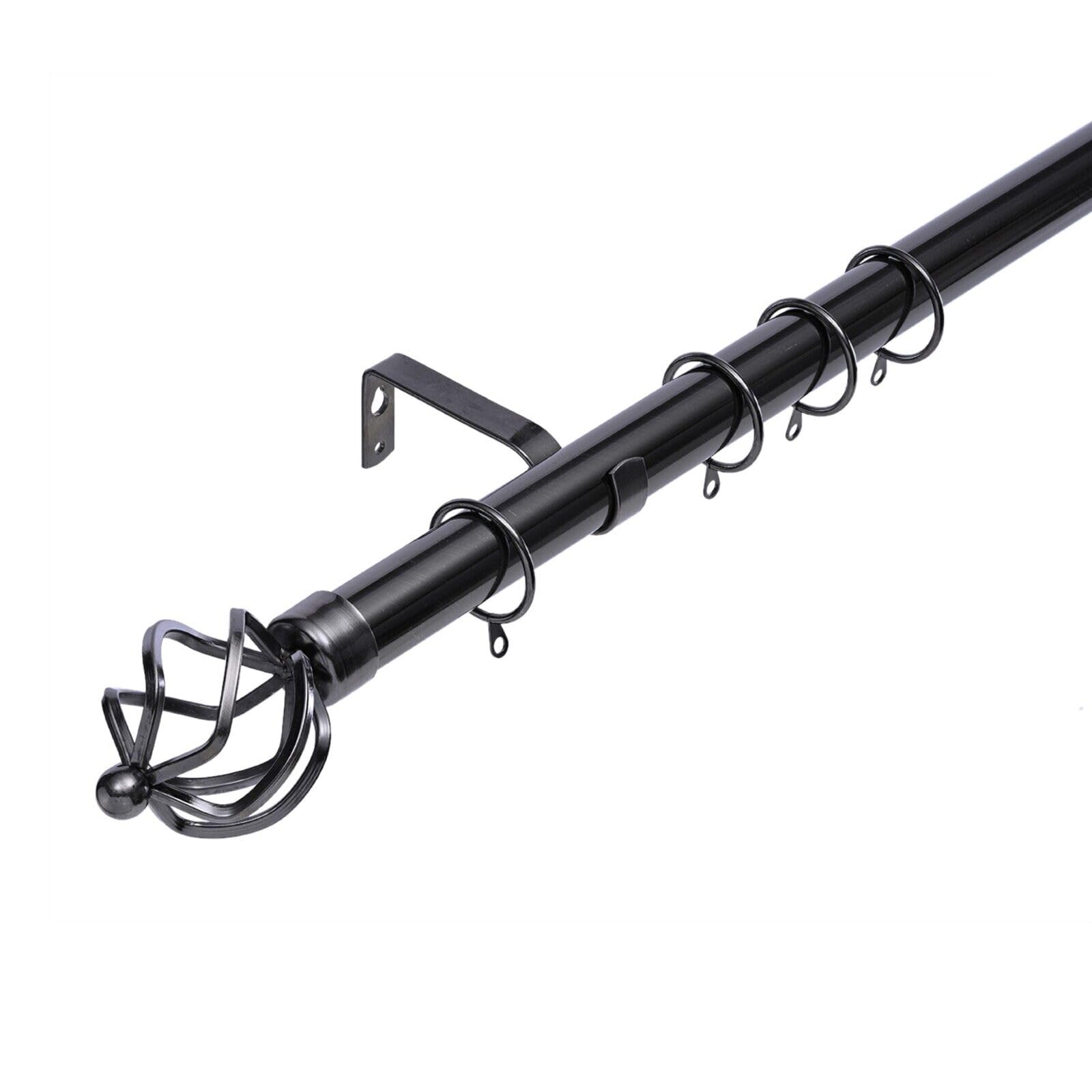 Kestral Black Nickel Palermo Cage Finial 28 Mm Extendable Metal Curtain Pole Rods Voile Easy Fitting, 90-160 Cm