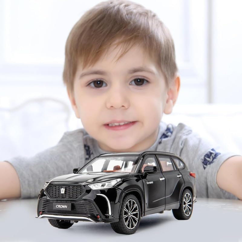 Image of 1:24 Crown Kluger SUV - Black Alloy Diecast Pullback Metal Car Toy with Sound Light & Opening Doors - Best Gift Toy for Kids