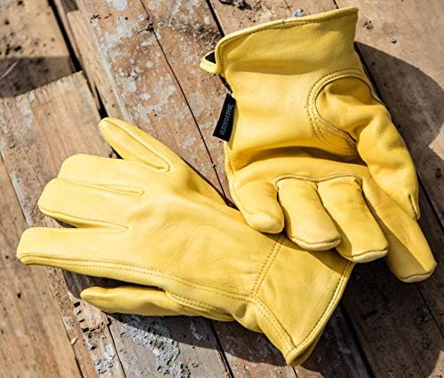 OLSON DEEPAK Cowhide Leather Work Gloves for Men and Women,Gardening Gloves,Driving Gloves (1, Large)