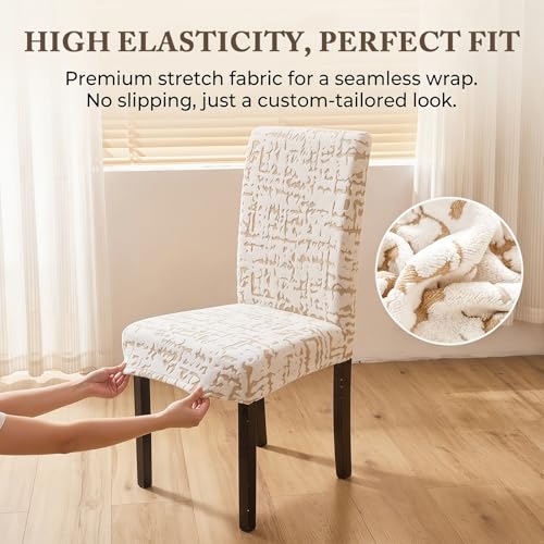 Housse de chaise extensible amovible beige protège chaise x4 - 7