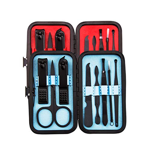 HSOYGE Juego de manicura y pedicura (Negro y Azul) Juego de 8 cortaúñas Profesionales, Herramientas para el Cuidado de la pedicura, Kit de Aseo, con Estuche portátil (Azul)