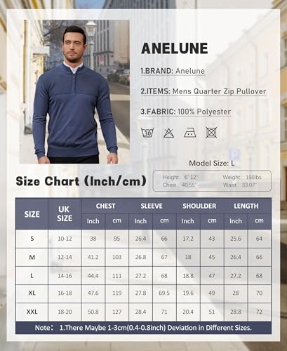 Anelune Men's Jumpers 1/4 Zip Tops Winter Warm Knit Polo Neck Jumper Long Sleeve Soft Cozy Turtle Neck Quarter Zip Knitwear Pullover Sweaters for Men