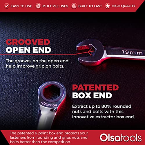 Olsa Tools Ratchet Wrenches Set (Metric 12Pc) - 6-Point Box End Ratchet Wrenches - 120 Tooth Ratcheting Wrenches Set - Magnetic Wrench Organizer - Professional Spanner Wrench Set - Part: 100045 #TOP3