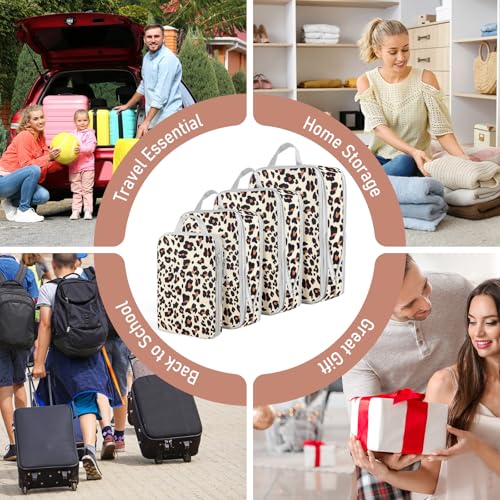 Lemoobolsa 4 Set Compression Packing Cubes For Travel Bags Organizer For Luggage Suitcase Organizer, Compression Bags For Travel Accessories Luggage Storage Set (4 Pcs, Brown Leopard) - Thumbnail 7