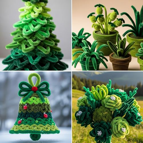 Image of Caydo 200 Pieces Gradient Green Pipe Cleaners, Thick Fluffy Chenille Stems Bulk for Flowers, Animals, Kids Creative Arts & Crafts Making | Thick Fluffy Chenille Stems Bulk for Flowers, Animals, Kids Creative Arts & Crafts Making
