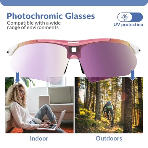 Image of ROCKBROS Photochromic Sports Sunglasses Mens Pickleball Glasses Cycling Glasses MTB Sunglasses, with Removable Elasctic Band