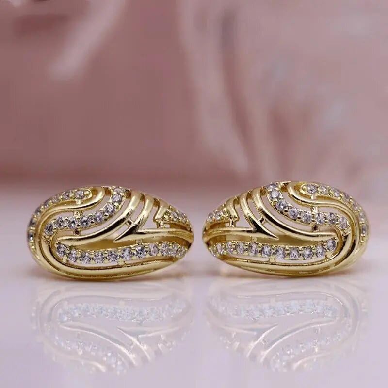 Geometric Cutout Cubic Zirconia Clip Earrings for Women – Gold Plated Alloy Totem Pattern Niche Design, Delicate Statement Jewelry Gift for Her, Birthday Present for Best Friend or Sister image 4