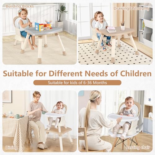 Image of INFANS 8 in 1 Baby High Chair, Convertible Highchair for Babies and Toddlers, Infant Dining Booster Seat, Building Block Table, Kids Stool Table Chair Set with Removable Tray